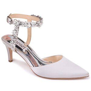 Badgley Mischka Size 9 Morning Fog Esmeralda Embellished Silk Pumps